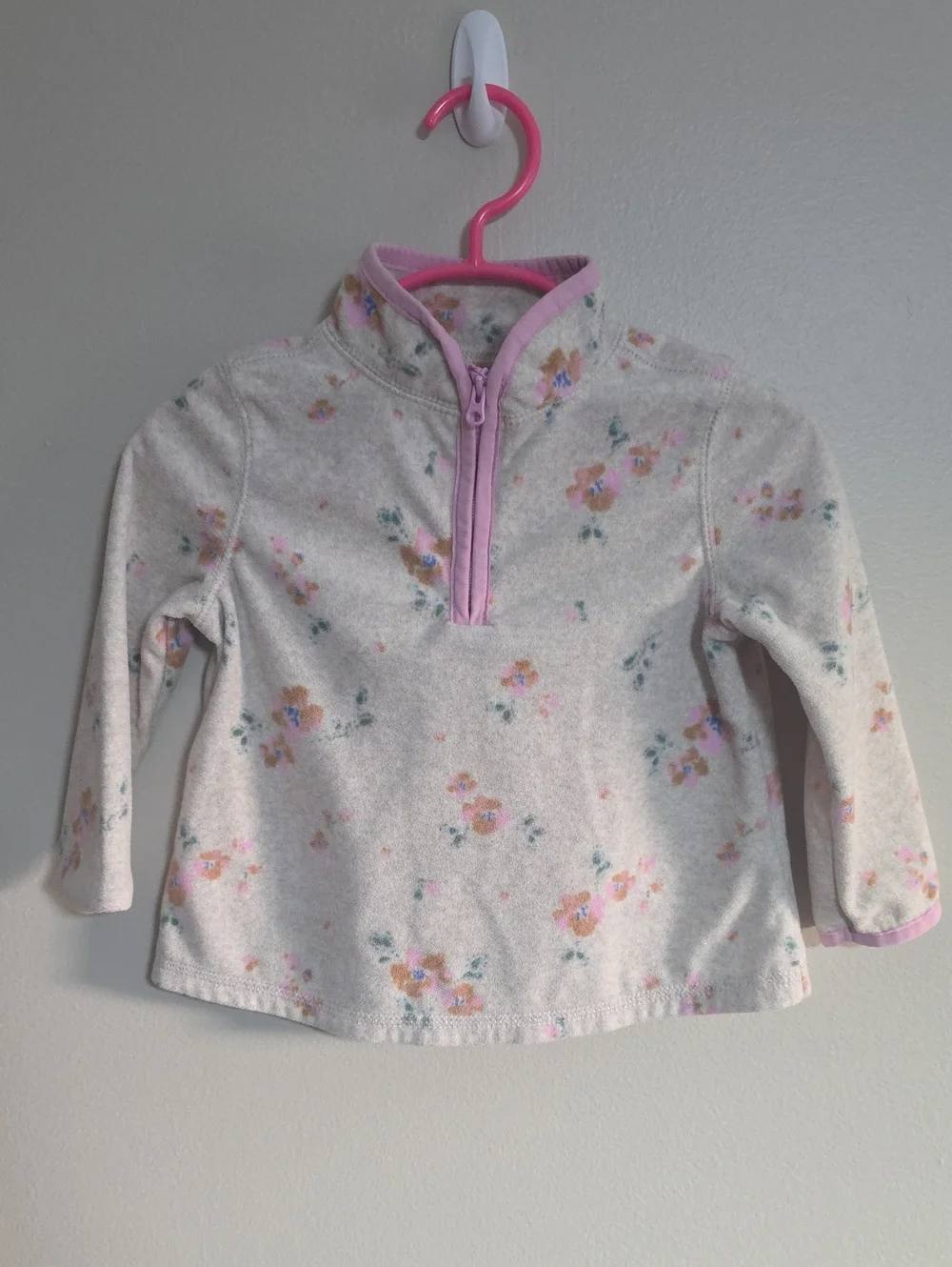 OshKosh B'gosh Cream Floral Half-Zip Pullover with Pink Trim